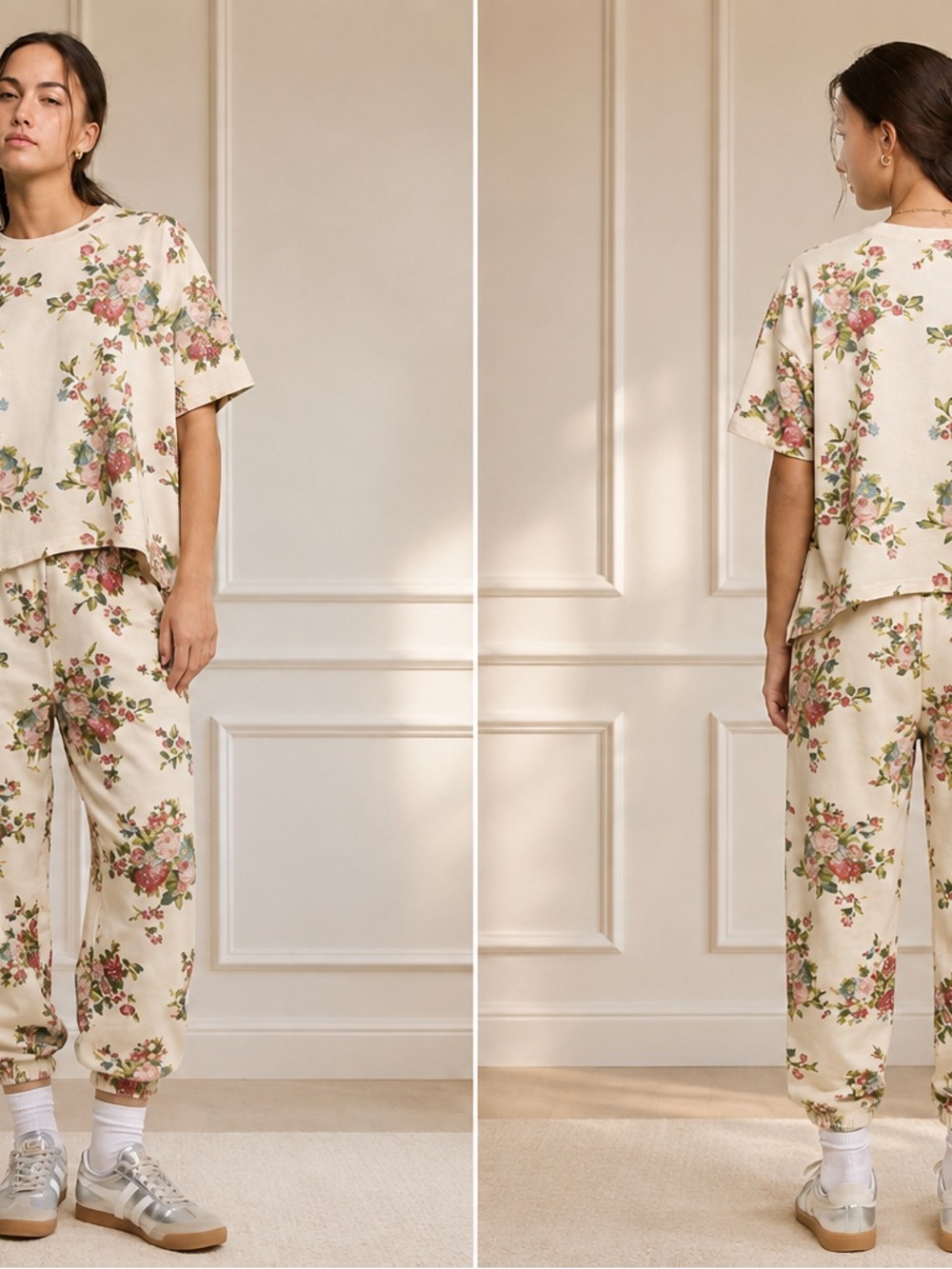 Davi & Dani Women’s Floral Jogger Pants - Cream Floral